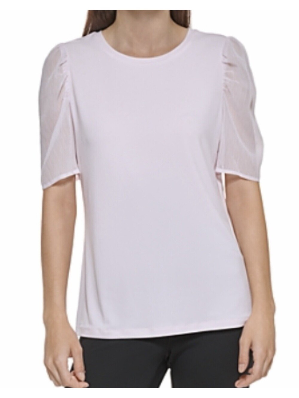 DKNY Mixed Media Puff Short Sleeve Top Fresh Pink Size M